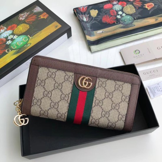 Replica Portafoglio Ophidia GG Zip Around 523154 Marrone