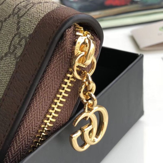 Replica Portafoglio Ophidia GG Zip Around 523154 Marrone