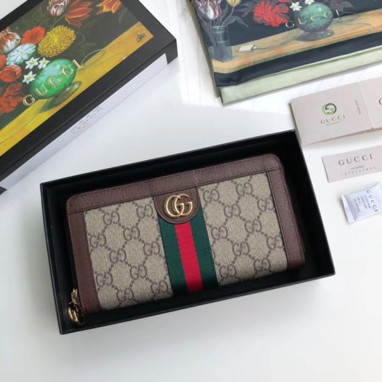 Replica Portafoglio Ophidia GG Zip Around 523154 Marrone