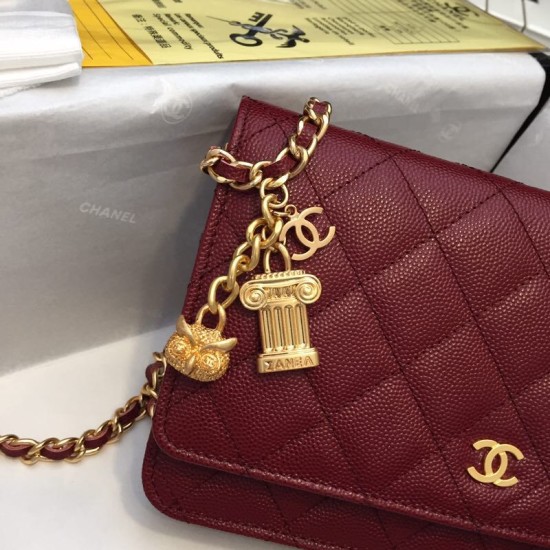 Replica Stitch Chain Grained Pelle di vitello Woc Borsa A33814 Claret