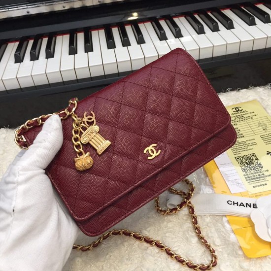 Replica Stitch Chain Grained Pelle di vitello Woc Borsa A33814 Claret