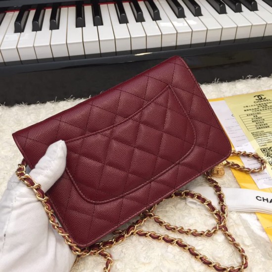 Replica Stitch Chain Grained Pelle di vitello Woc Borsa A33814 Claret