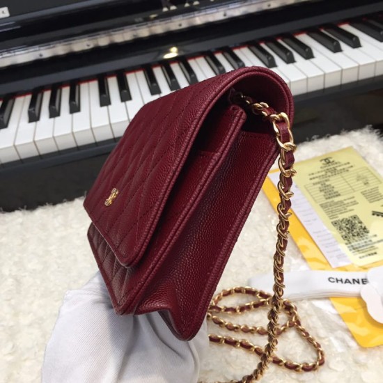 Replica Stitch Chain Grained Pelle di vitello Woc Borsa A33814 Claret