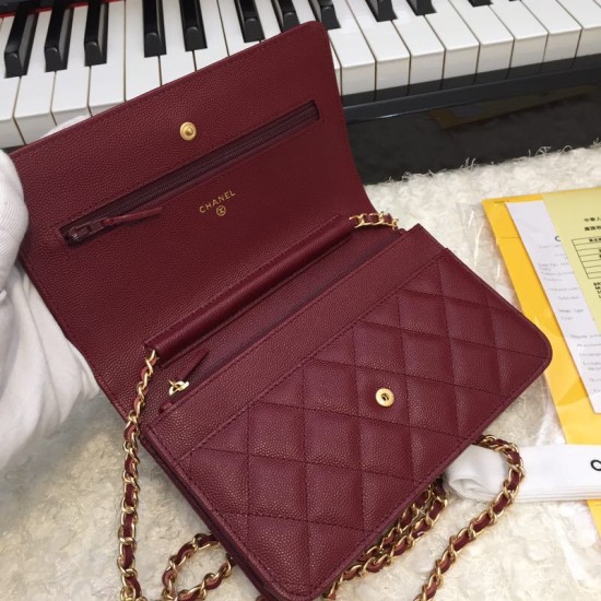 Replica Stitch Chain Grained Pelle di vitello Woc Borsa A33814 Claret