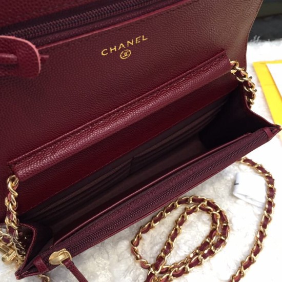 Replica Stitch Chain Grained Pelle di vitello Woc Borsa A33814 Claret