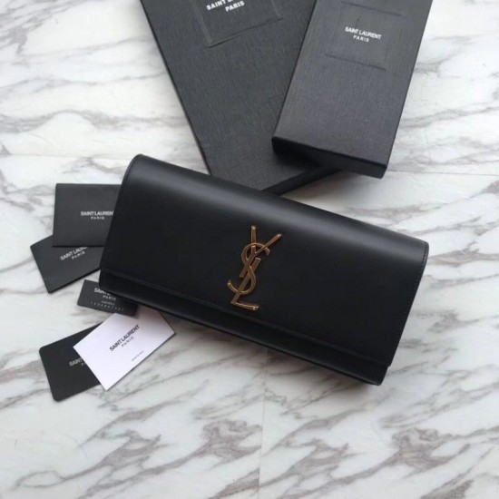 Replica Portafoglio YSL Saint Laurent Classic Monogram in pelle liscia nera