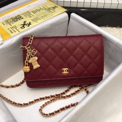 Replica Stitch Chain Grained Pelle di vitello Woc Borsa A33814 Claret