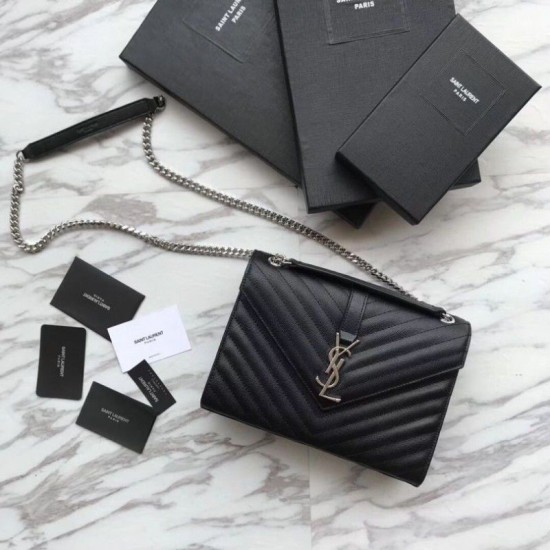 Replica YSL Saint Laurent Piccola Busta Borsa Grain Hardware argentato in rilievo