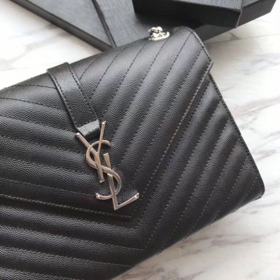 Replica YSL Saint Laurent Piccola Busta Borsa Grain Hardware argentato in rilievo