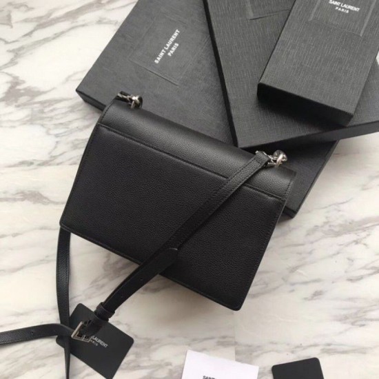Replica YSL Saint Laurent Sunset Medium Liscio Pelle Indietro Argento Hardware