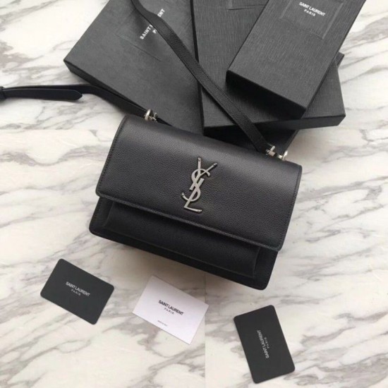 Replica YSL Saint Laurent Sunset Medium Liscio Pelle Indietro Argento Hardware
