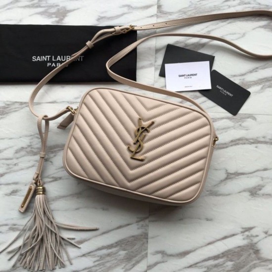 Replica YSL Saint Laurent Medium LouLou Chain Borsa Matelasse Albicocca in pelle