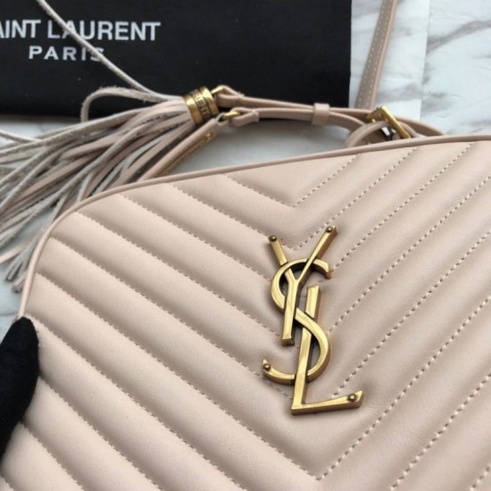 Replica YSL Saint Laurent Medium LouLou Chain Borsa Matelasse Albicocca in pelle