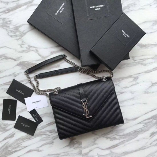 Replica YSL Saint Laurent Piccola Busta Borsa Grain Hardware argentato in rilievo