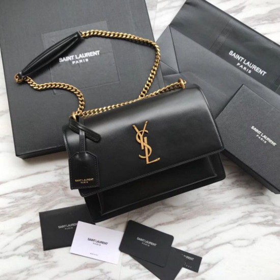 Replica YSL Saint Laurent Sunset Medium Liscio Hardware posteriore oro