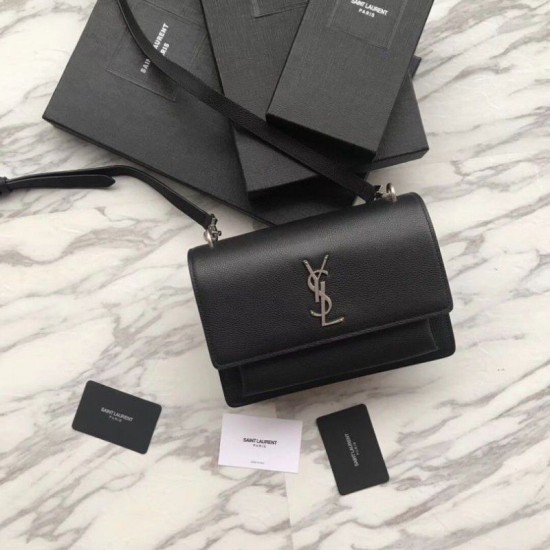 Replica YSL Saint Laurent Sunset Medium Liscio Pelle Indietro Argento Hardware