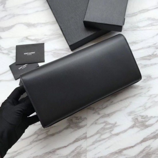 Replica Portafoglio YSL Saint Laurent Classic Monogram in pelle liscia nera