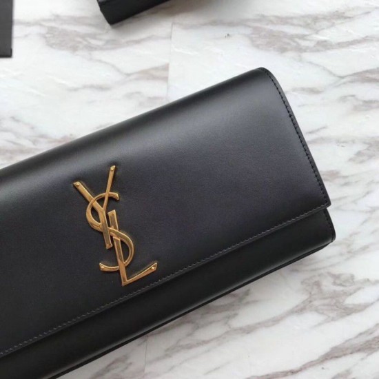 Replica Portafoglio YSL Saint Laurent Classic Monogram in pelle liscia nera