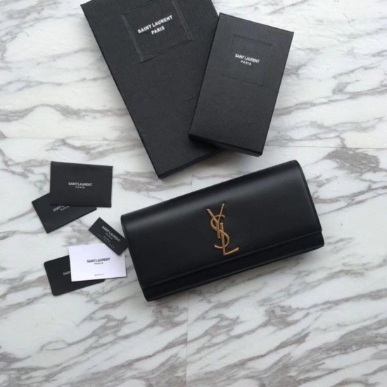 Replica Portafoglio YSL Saint Laurent Classic Monogram in pelle liscia nera