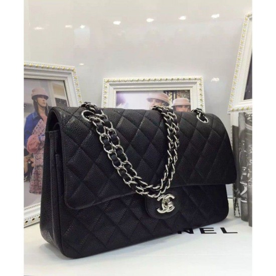 Replica Classic Flap Borse Jumbo Originale pelle Caviar A01112 Nero