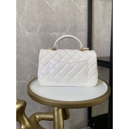 Replica Mini Borsa con Patta in Pelle di Vitello Granata con Manico Superiore AS2431 Bianco