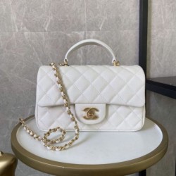 Replica Mini Borsa con Patta in Pelle di Vitello Granata con Manico Superiore AS2431 Bianco