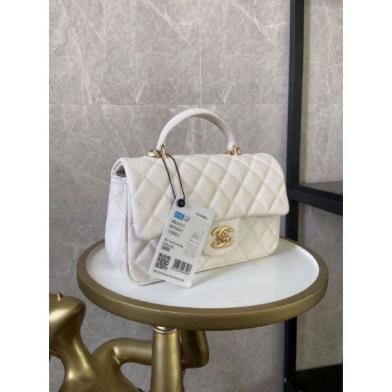 Replica Mini Borsa con Patta in Pelle di Vitello Granata con Manico Superiore AS2431 Bianco