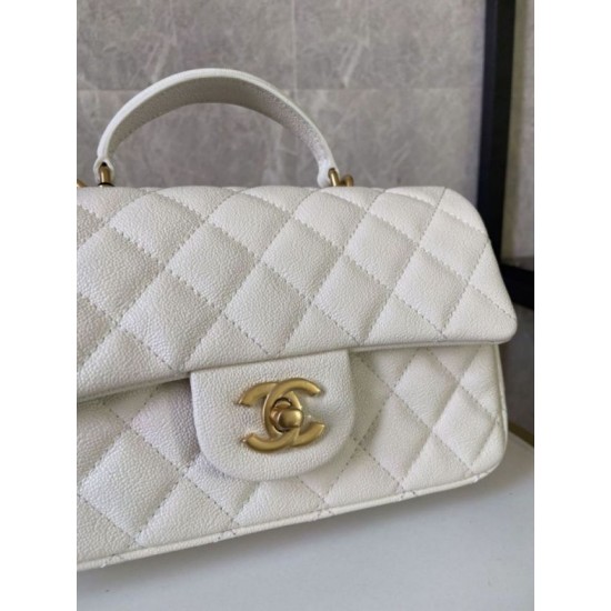 Replica Mini Borsa con Patta in Pelle di Vitello Granata con Manico Superiore AS2431 Bianco