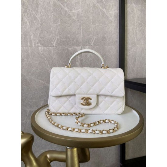 Replica Mini Borsa con Patta in Pelle di Vitello Granata con Manico Superiore AS2431 Bianco