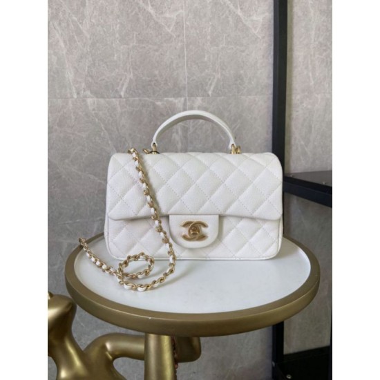 Replica Mini Borsa con Patta in Pelle di Vitello Granata con Manico Superiore AS2431 Bianco