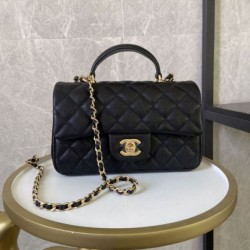 Replica Mini Borsa con Patta in Pelle di Vitello Granata con Manico Superiore AS2431 Nero