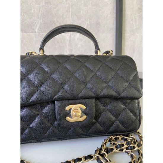 Replica Mini Borsa con Patta in Pelle di Vitello Granata con Manico Superiore AS2431 Nero Replica Mini Borsa con Patta in Pelle di Vitello Granata con Manico Superiore AS2431 Nero