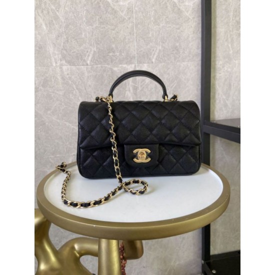 Replica Mini Borsa con Patta in Pelle di Vitello Granata con Manico Superiore AS2431 Nero Replica Mini Borsa con Patta in Pelle di Vitello Granata con Manico Superiore AS2431 Nero