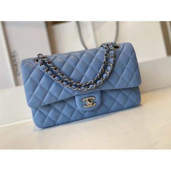 Replica Borsa con patta classica A1112 Hardware in argento blu