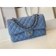 Replica Borsa con patta classica A1112 Hardware in argento blu