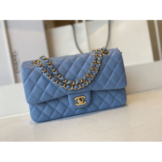 Replica Borsa con patta classica A1112 Hardware in oro blu