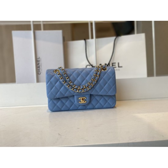 Replica Borsa con patta classica A1112 Hardware in oro blu