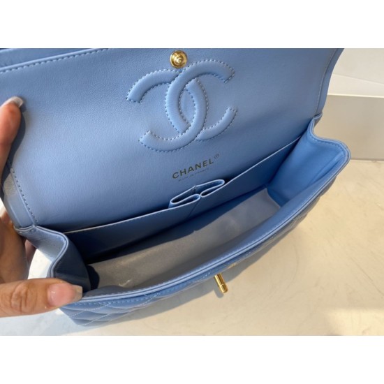 Replica Borsa con patta classica A1112 Hardware in oro blu