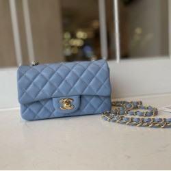 Replica Borsa con patta classica A1113 Hardware in argento blu