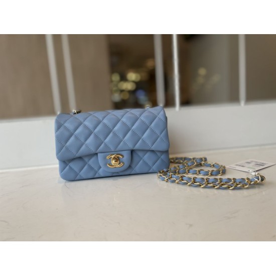 Replica Borsa con patta classica A1113 Hardware in argento blu