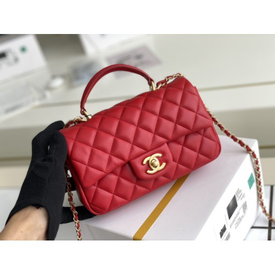 Replica Mini Borsa con Patta in Pelle di Vitello Granata con Manico Superiore AS2431 Rosso