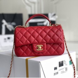 Replica Mini Borsa con Patta in Pelle di Vitello Granata con Manico Superiore AS2431 Rosso