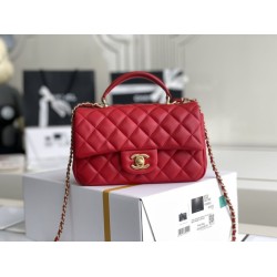 Replica Mini Borsa con Patta in Pelle di Vitello Granata con Manico Superiore AS2431 Rosso