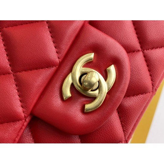 Replica Mini Borsa con Patta in Pelle di Vitello Granata con Manico Superiore AS2431 Rosso