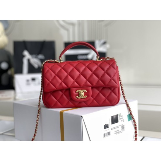 Replica Mini Borsa con Patta in Pelle di Vitello Granata con Manico Superiore AS2431 Rosso