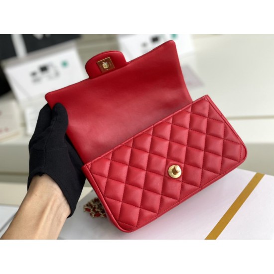 Replica Mini Borsa con Patta in Pelle di Vitello Granata con Manico Superiore AS2431 Rosso