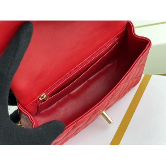 Replica Mini Borsa con Patta in Pelle di Vitello Granata con Manico Superiore AS2431 Rosso