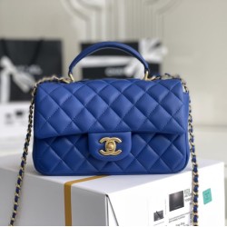 Replica Mini Borsa con Patta in Pelle di Vitello Granata con Manico Superiore AS2431 Blu