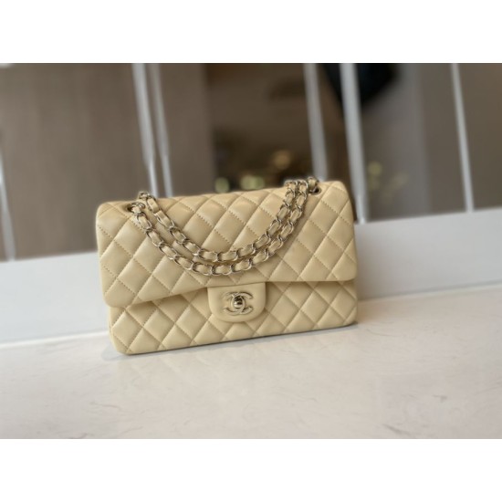 Replica Borsa classica con patta A1112 Hardware in oro albicocca
