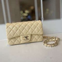 Replica Borsa classica con patta A1112 Hardware argento albicocca